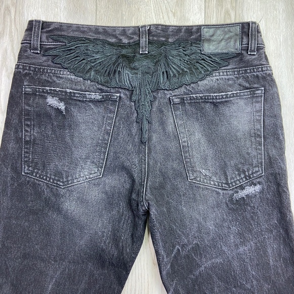 Marcelo Burlon Jeans Mens 32 Black Slim Fit Denim Embroidered Wings Italy 32x32